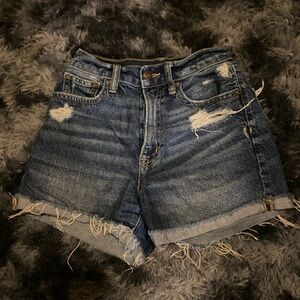 American Eagle Outfitters Dark Blue Frayed Jean Shorts